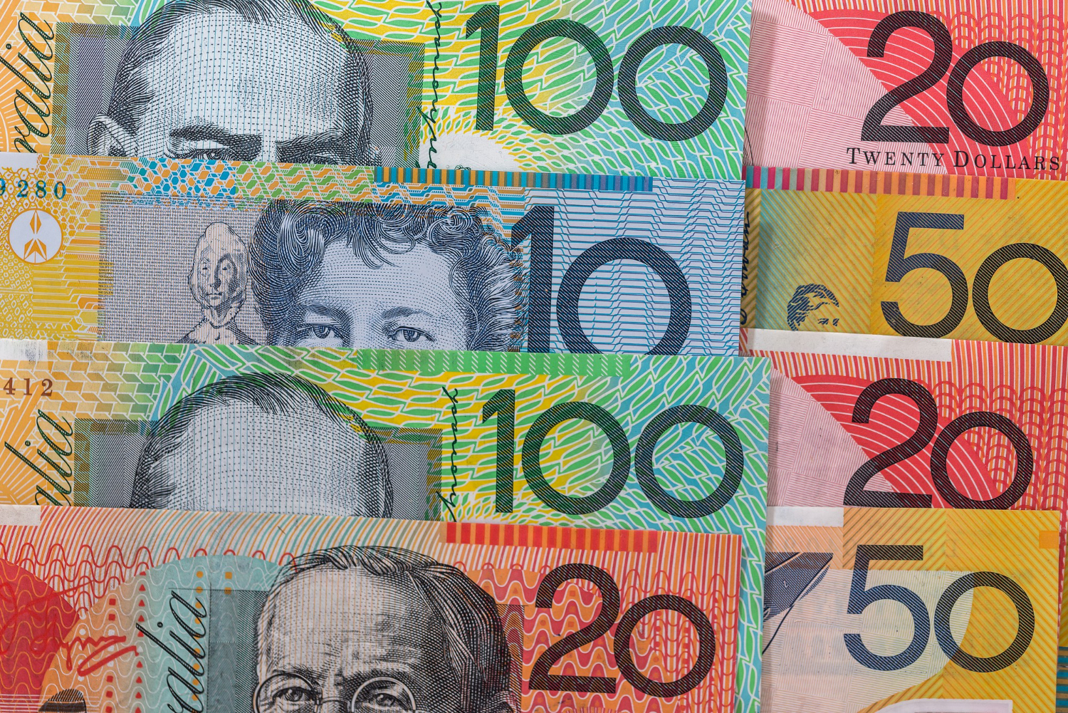 banknotes australian dollars rows