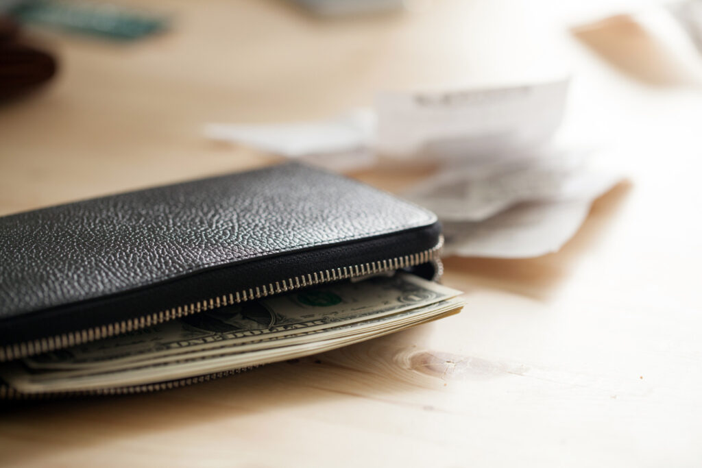 leather wallet with cash