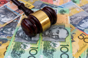 wooden judge s gavel colorful australian dollars